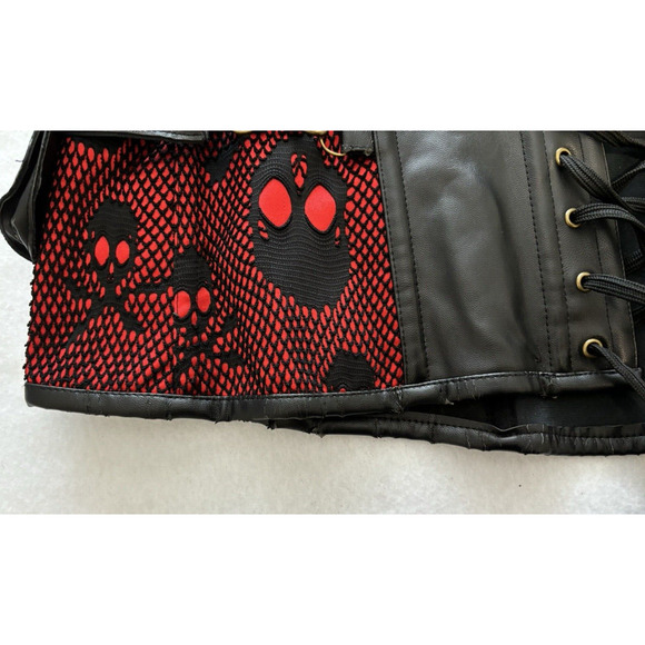 Charmian Skull Bones Red‎ Black Corset Gothic Steampunk Valentine Costume 5XL - Picture 13 of 16